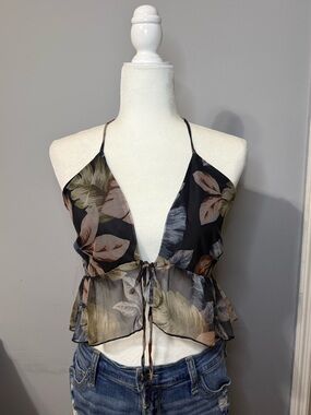 Windsor Black Floral tropical top Size L
